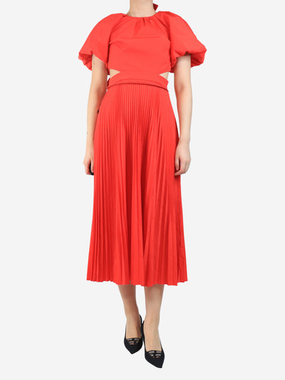 Red pleated dress with belt - size UK 8 Dresses Rebecca Vallance 