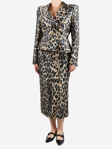 Balmain Animal Print Leopard-print peak-lapel woven blazer and skirt set - size UK 12