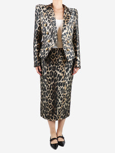 Balmain Animal Print Leopard-print peak-lapel woven blazer and skirt set - size UK 12