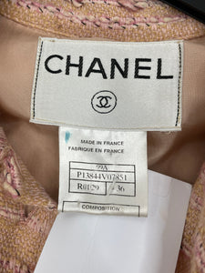 Chanel Pink tweed coat and skirt set - size UK 8