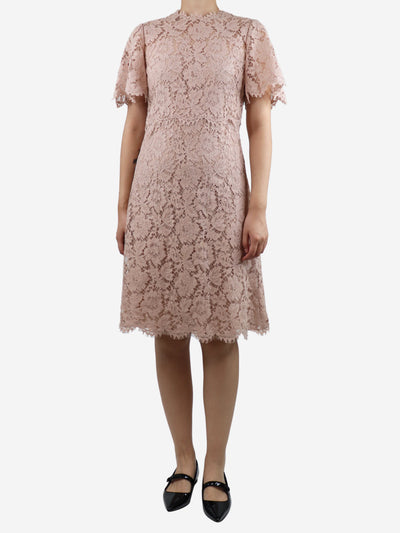 Pink short-sleeved lace midi dress - size UK 10 Dresses Valentino 