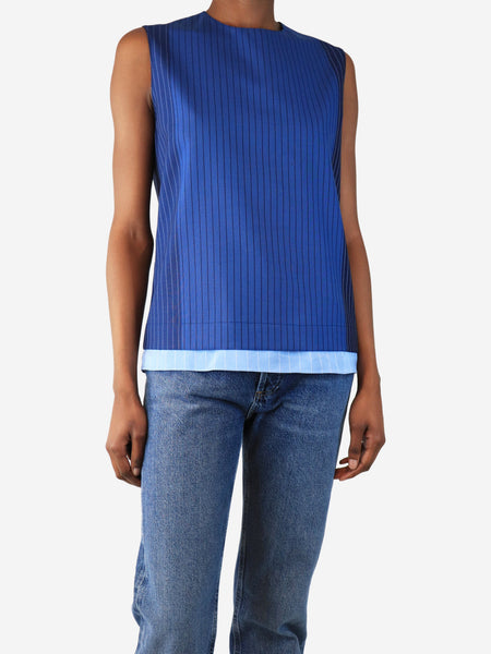 Blue sleeveless pinstripe top - size UK 6 product image