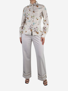 Margaret Howell Neutral floral button-up silk blend shirt - size UK 10