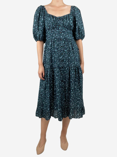 Blue floral-printed tiered midi dress - size UK 12 Dresses Cefinn 