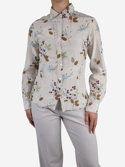 Neutral floral button-up silk blend shirt - size UK 10 Tops Margaret Howell 