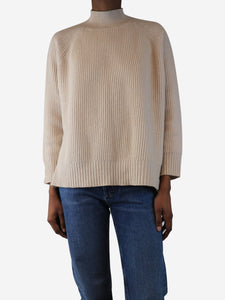 Weekend Max Mara Beige ribbed knit crew-neck sweater - size XS
