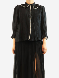 Black lace-trim blouse - size UK 12 Tops Brora 