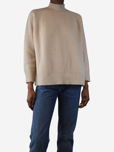 Weekend Max Mara Beige ribbed knit crew-neck sweater - size XS