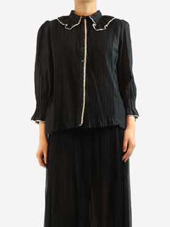 Black lace-trim blouse - size UK 12 Tops Brora 