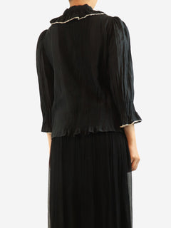 Black lace-trim blouse - size UK 12 Tops Brora 