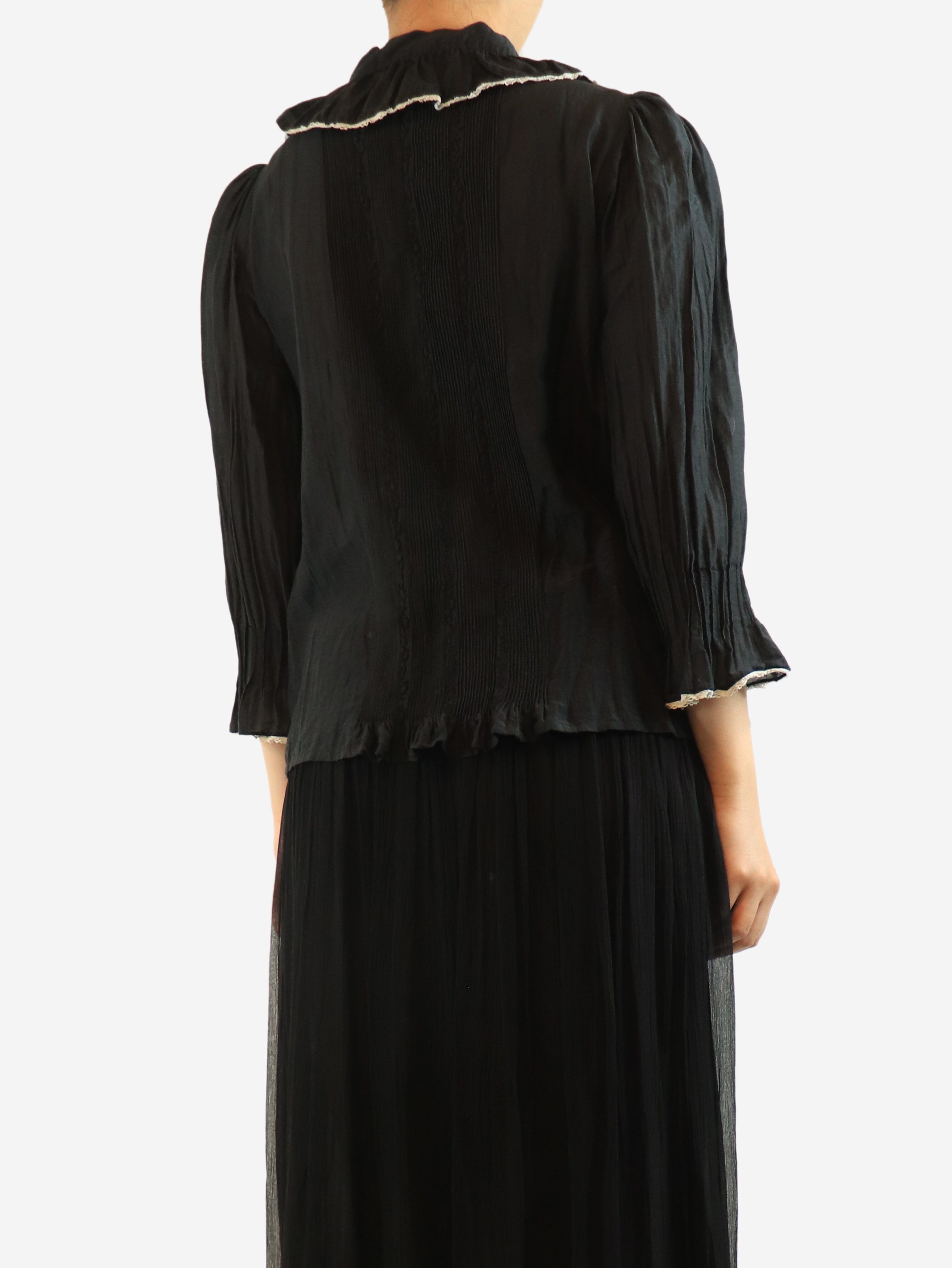 Black lace-trim blouse - size UK 12 Tops Brora 
