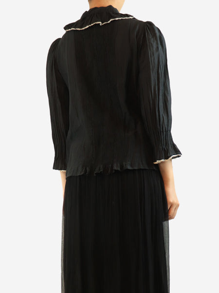 Black lace-trim blouse - size UK 12 alternate image