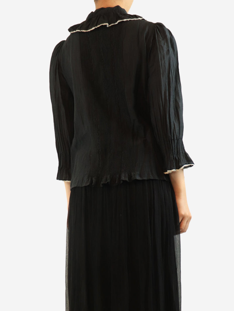 Black lace-trim blouse - size UK 12 Tops Brora 