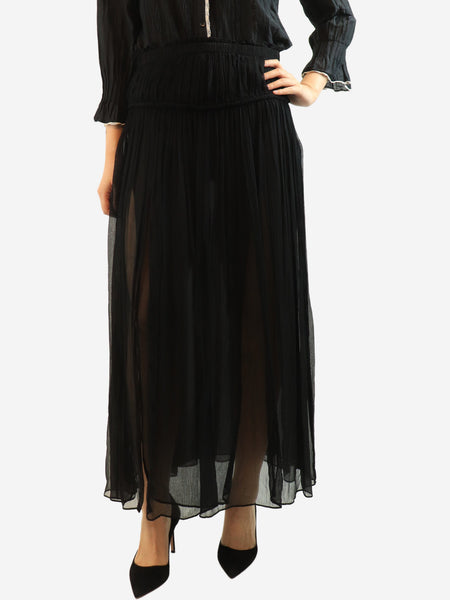 Black sheer gathered midi skirt - size UK 10 product image