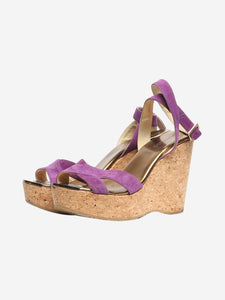 Jimmy Choo Purple suede cork-wedge sandals - size EU 38