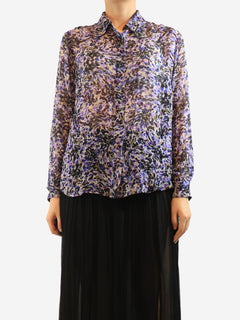 Purple silk chiffon printed blouse - size UK 14 Tops Dries Van Noten 