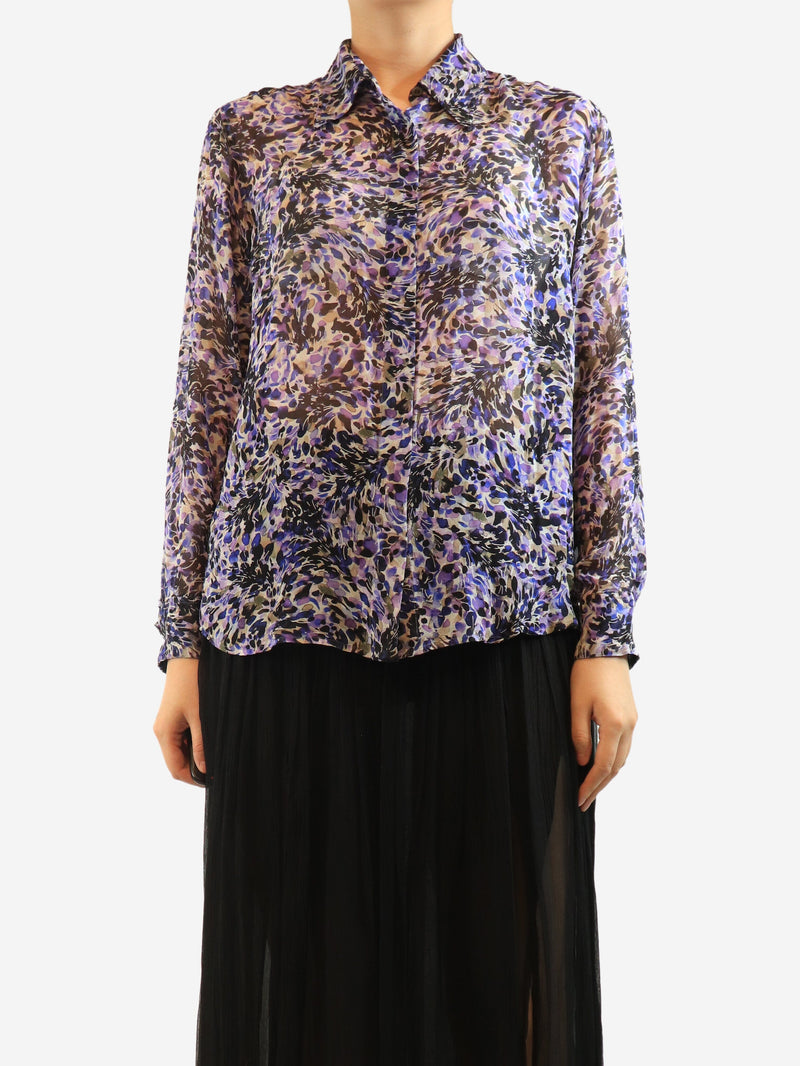 Purple silk chiffon printed blouse - size UK 14 Tops Dries Van Noten 