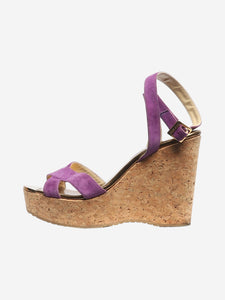 Jimmy Choo Purple suede cork-wedge sandals - size EU 38