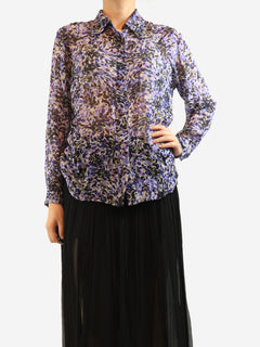 Purple silk chiffon printed blouse - size UK 14 Tops Dries Van Noten 