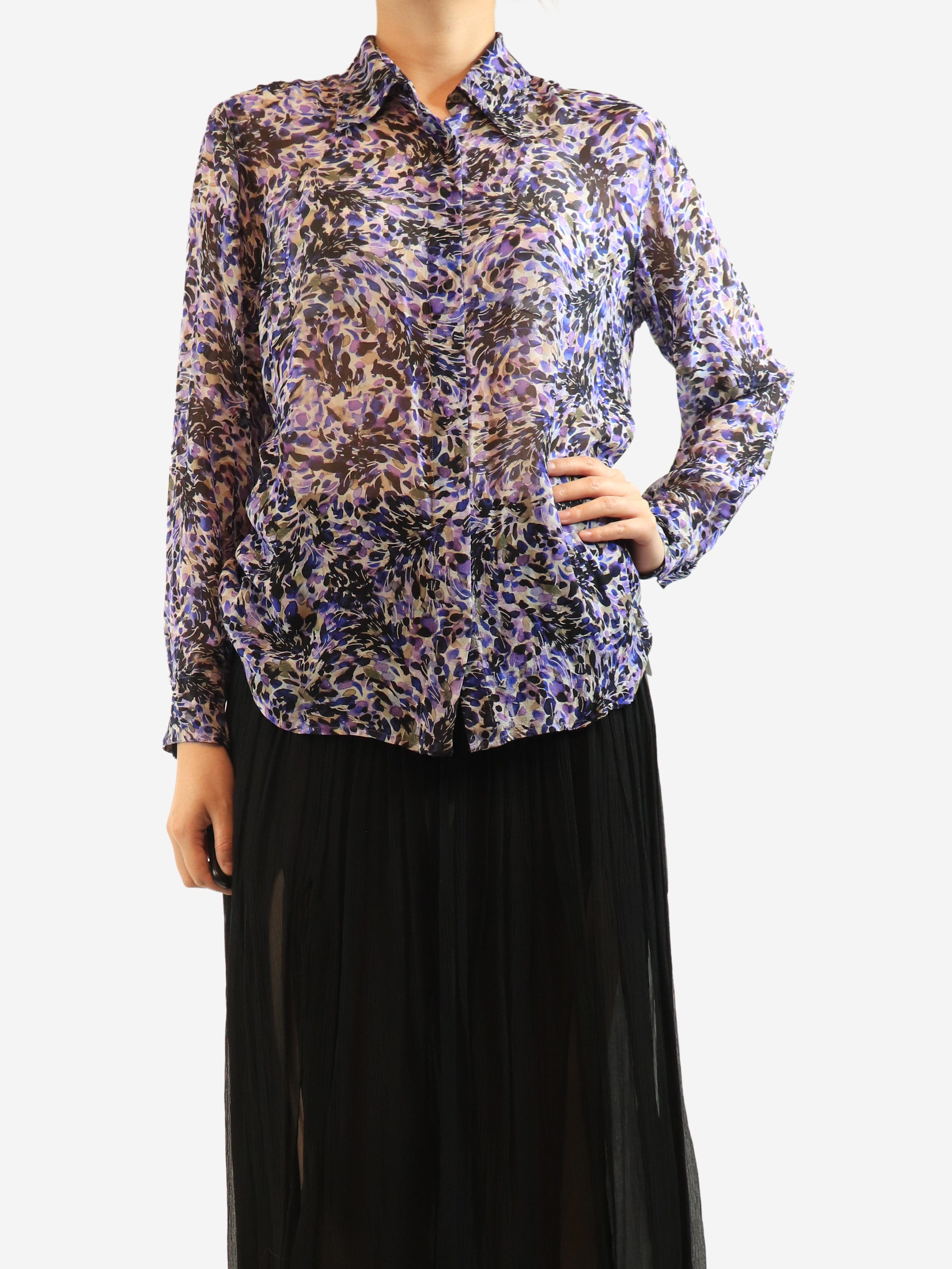 Purple silk chiffon printed blouse - size UK 14 Tops Dries Van Noten 