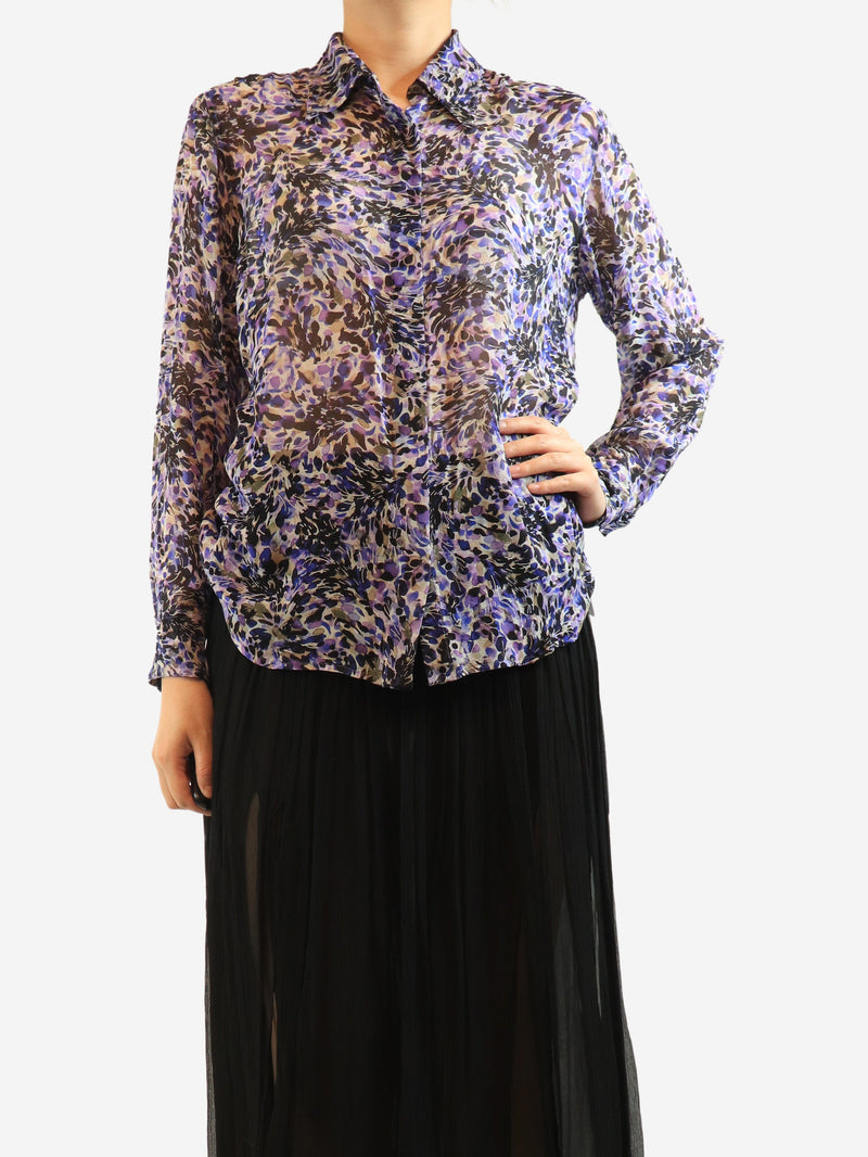 Purple silk chiffon printed blouse - size UK 14 Tops Dries Van Noten 