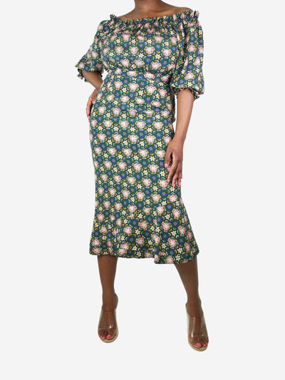 Multi printed ruffle trim midi dress - size UK 12 Dresses Saloni 
