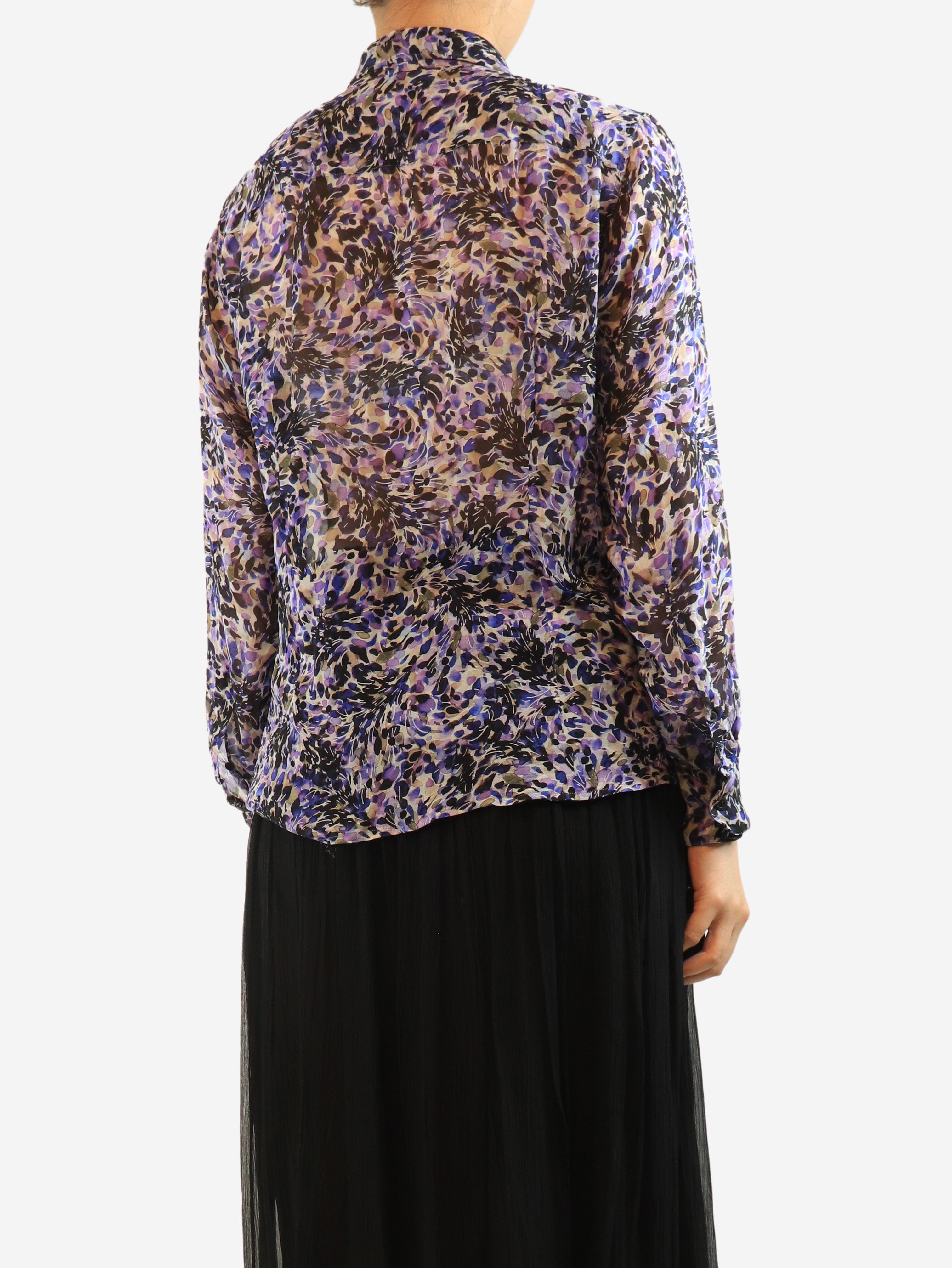 Purple silk chiffon printed blouse - size UK 14 Tops Dries Van Noten 