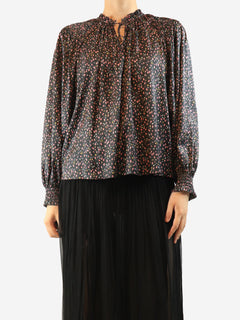 Black rose print satin blouse - UK 10 Tops Ulla Johnson 