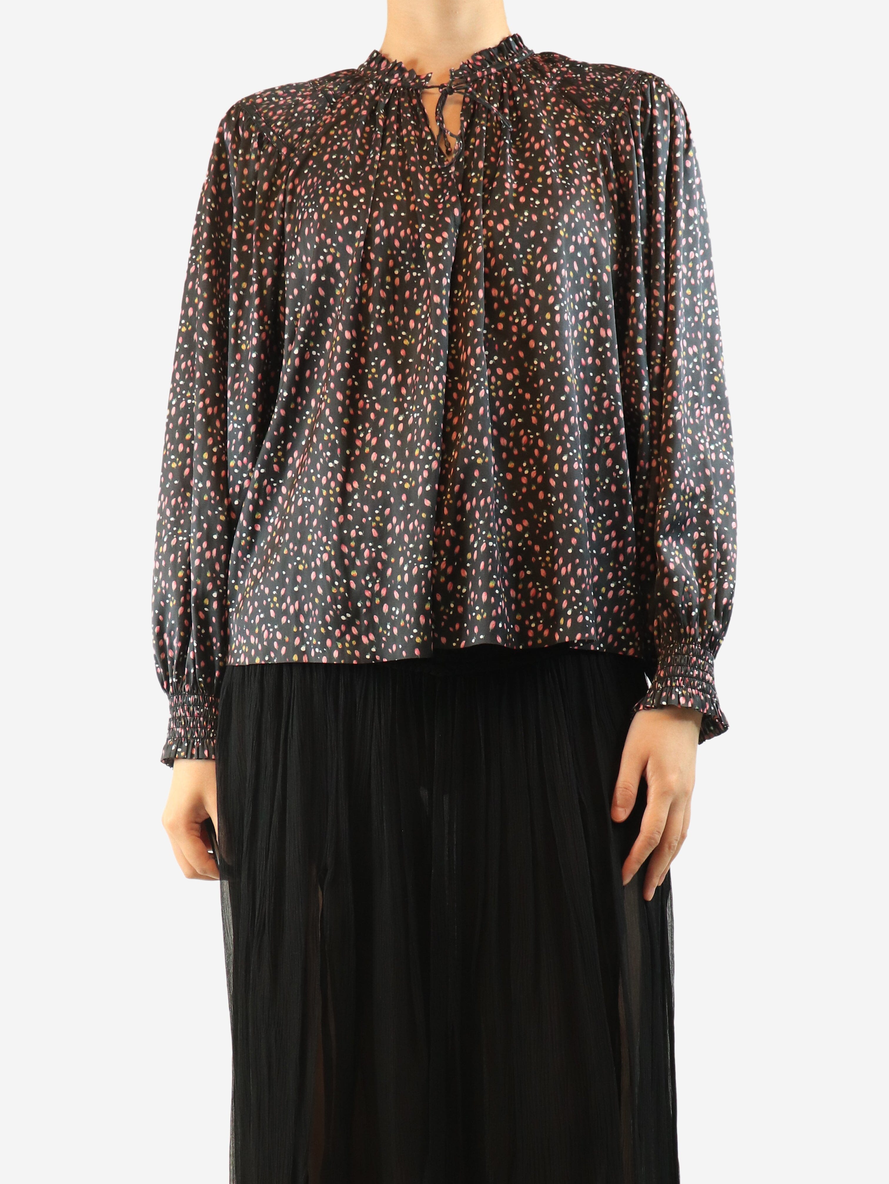Black rose print satin blouse - UK 10 Tops Ulla Johnson 