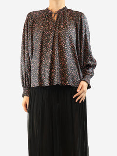 Black rose print satin blouse - UK 10 Tops Ulla Johnson 