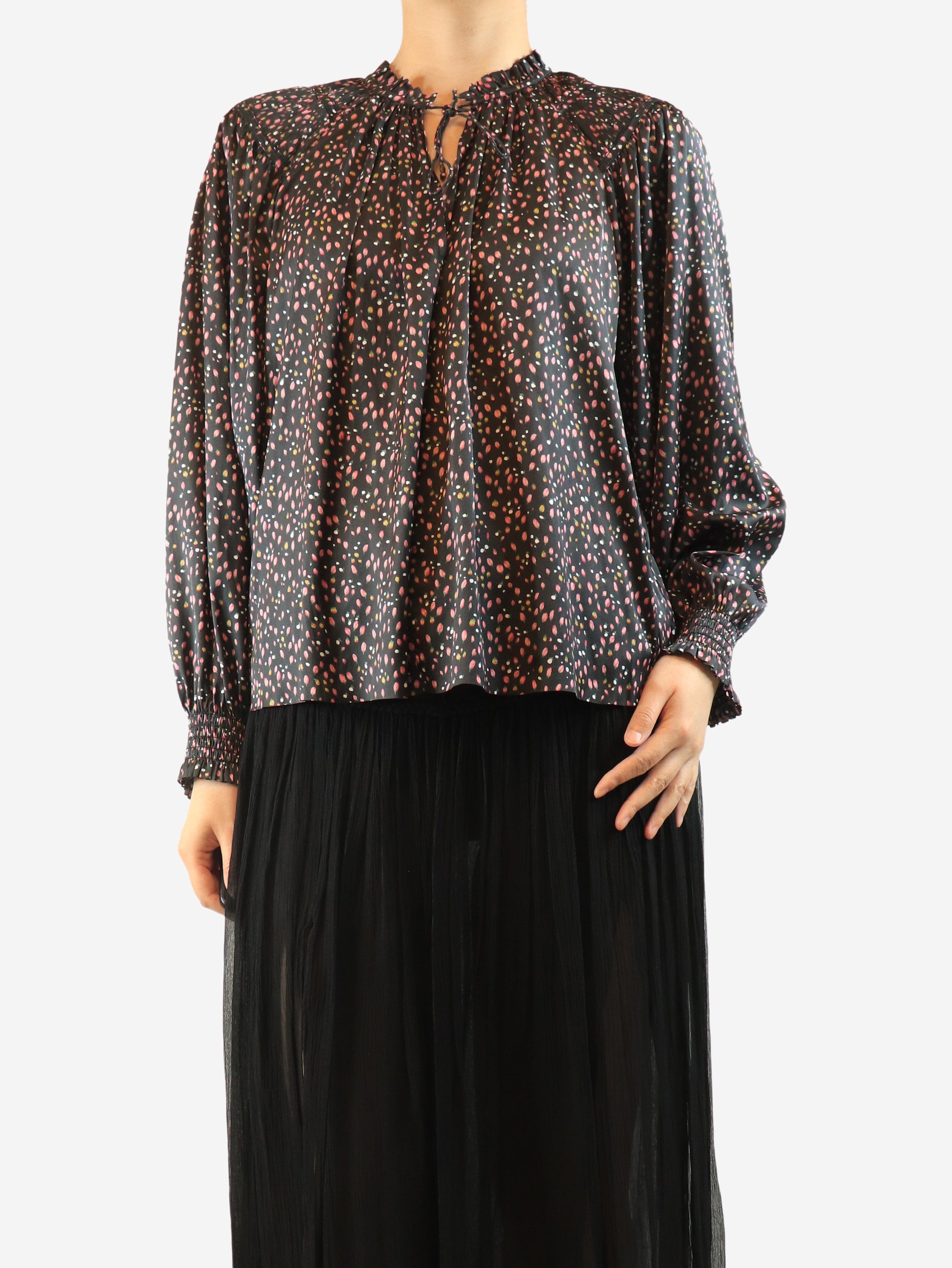 Black rose print satin blouse - UK 10 Tops Ulla Johnson 