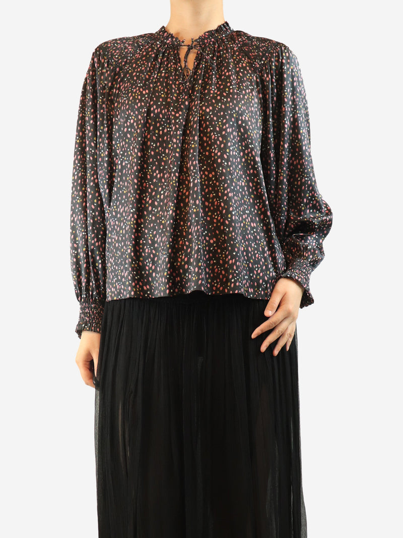 Black rose print satin blouse - UK 10 Tops Ulla Johnson 