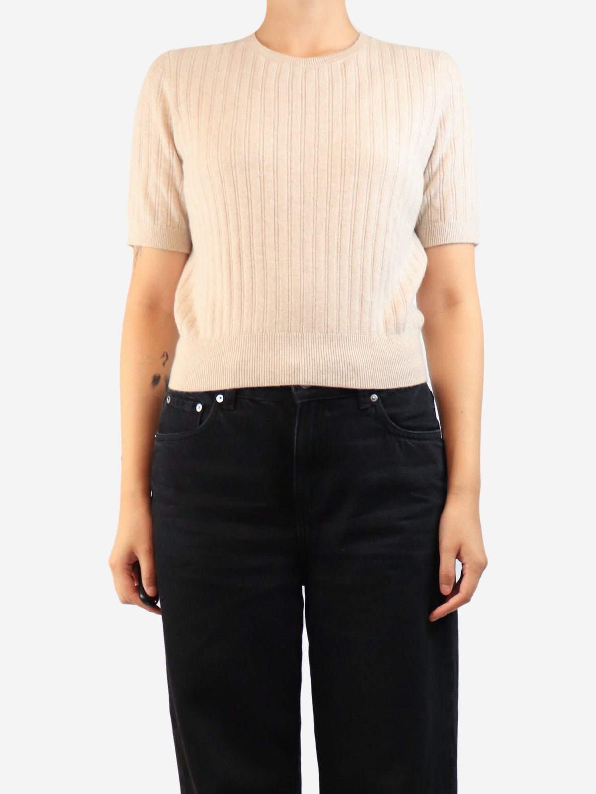 Oatmeal short-sleeved cashmere top - size S Knitwear Rag & Bone 