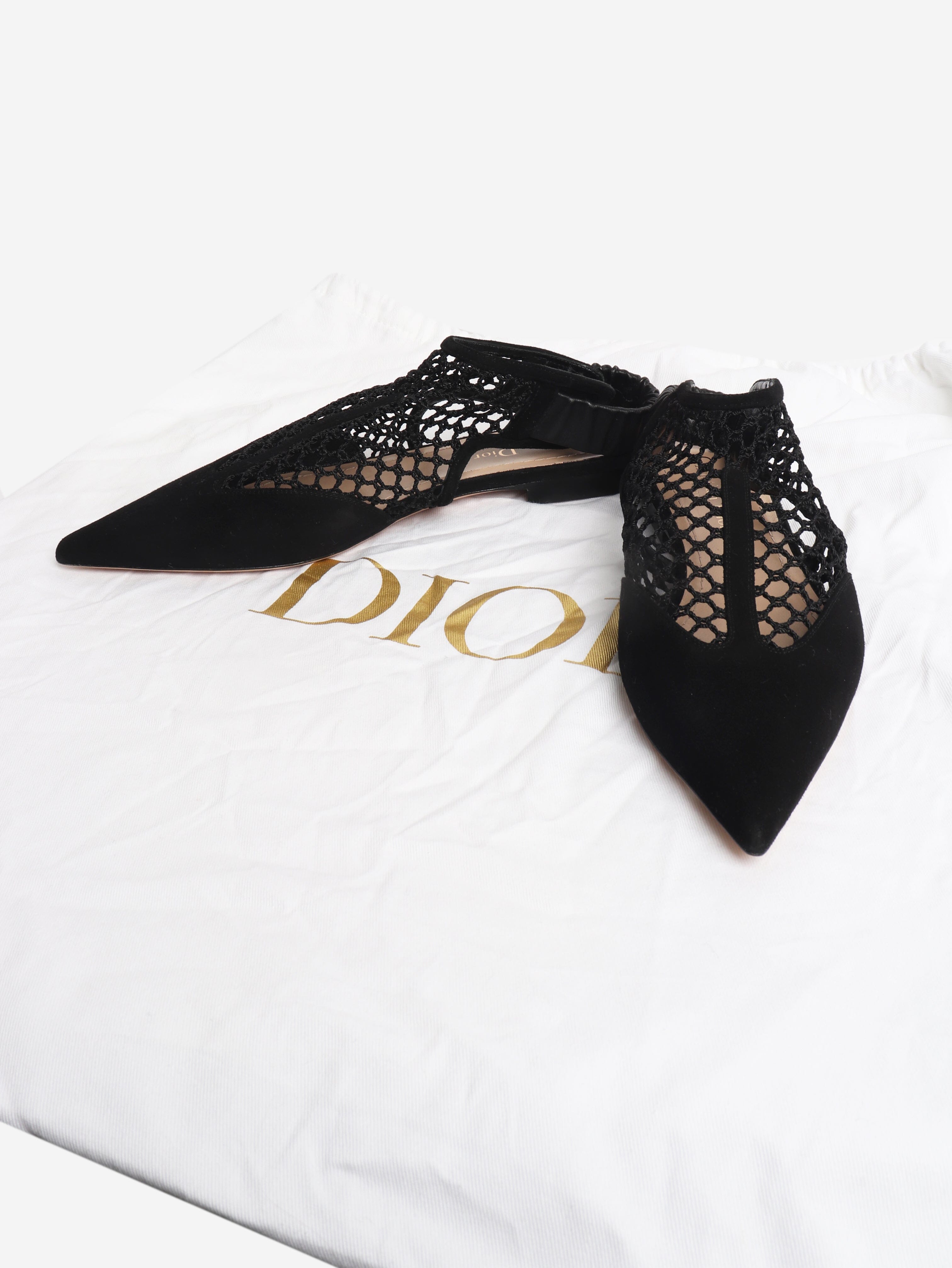 Black suede and mesh slingbacks - size EU 38 (UK 5) Flat Shoes Dior 