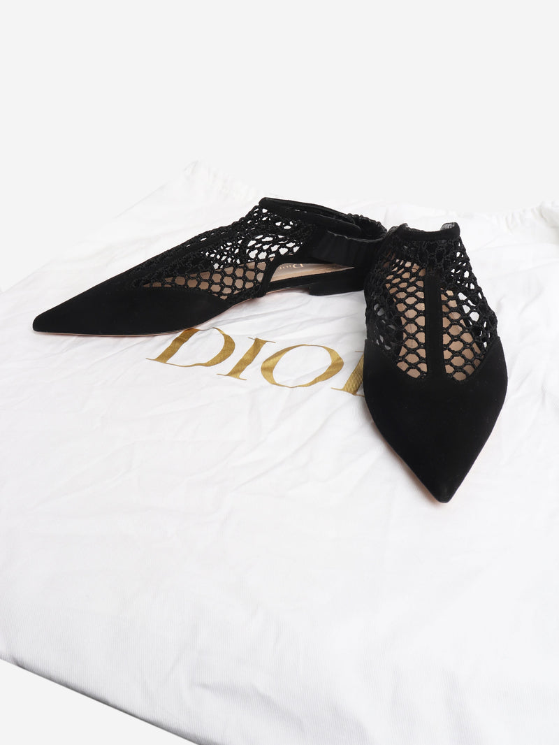 Black suede and mesh slingbacks - size EU 38 (UK 5) Flat Shoes Dior 