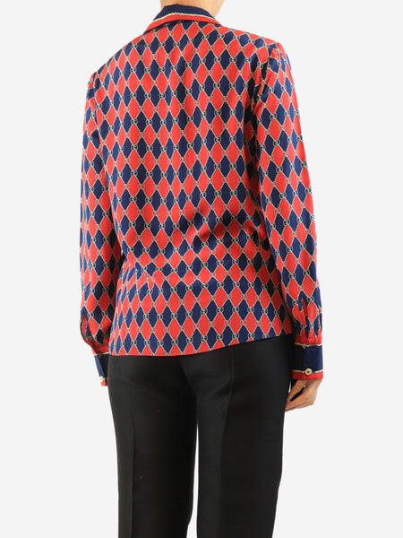 Red logo-print silk blouse - size UK 12 alternate image