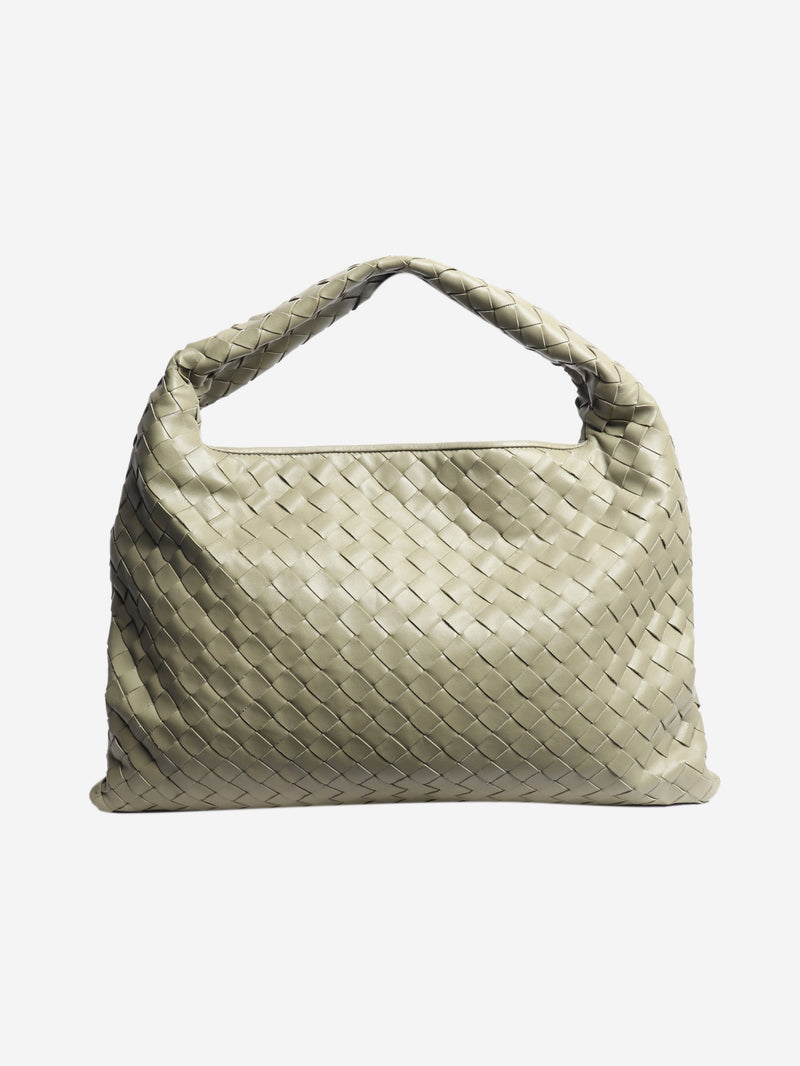 Sage green Hop Intrecciato leather shoulder bag