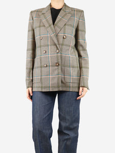 Victoria Beckham Neutral check double-breasted jacket - size UK 10