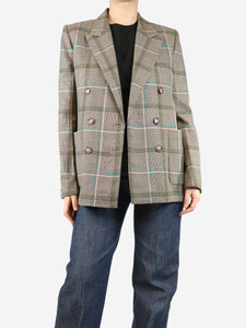 Victoria Beckham Neutral check double-breasted jacket - size UK 10