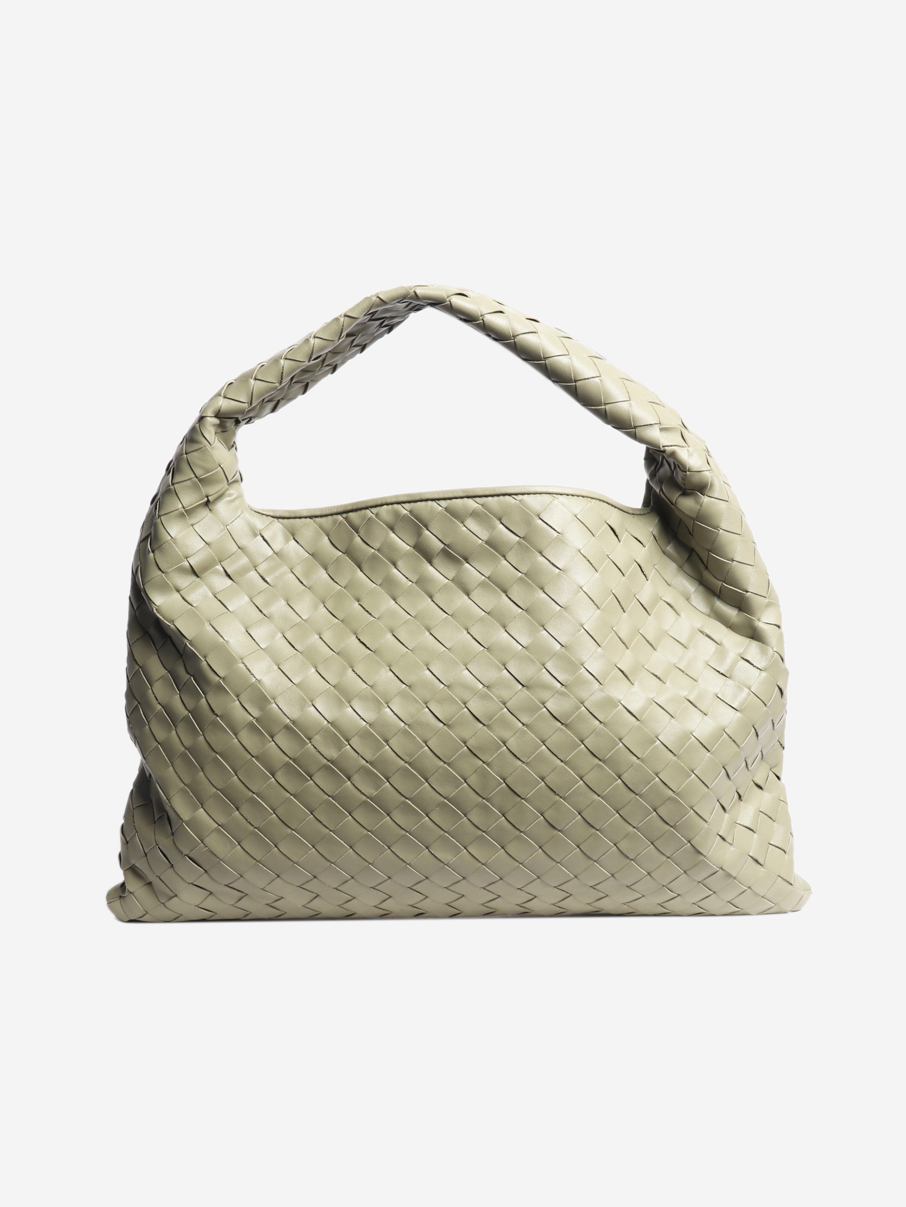 Sage green Hop Intrecciato leather shoulder bag