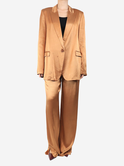 Brown sateen two piece suit - size UK 12 Sets Solotre 