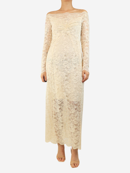 White off-shoulder lace maxi dress - size UK 10 product image