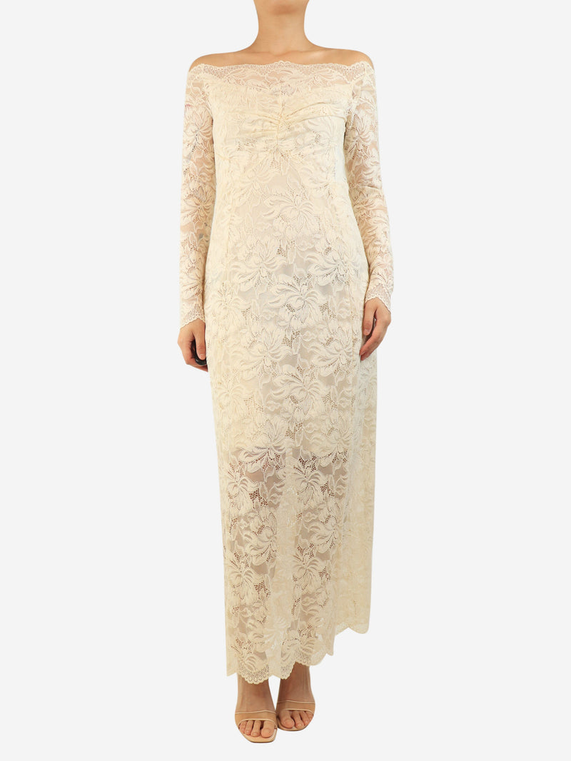 White off-shoulder lace maxi dress - size UK 10 Dresses Paco Rabanne 