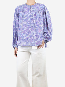 Isabel Marant Purple floral-printed silk top - size UK 10