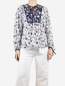 Beulah White floral-printed balloon sleeve blouse - size UK 8