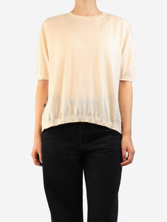 Cream fine knit short sleeve top - size M