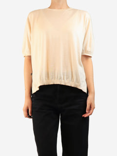 Cream fine knit short sleeve top - size M