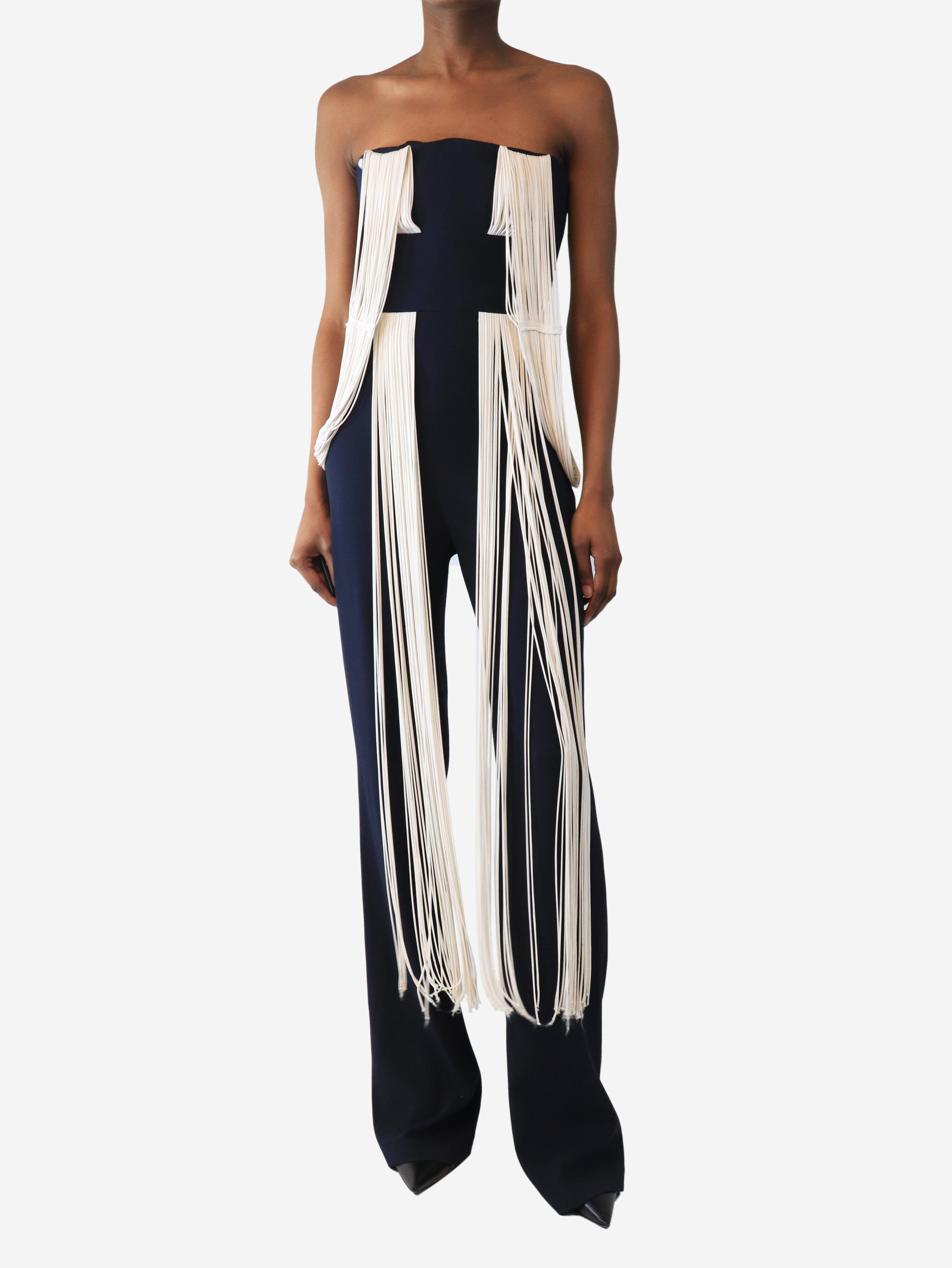 Navy strapless tassel jumpsuit - size UK 8 Jumpsuits Galvan London 