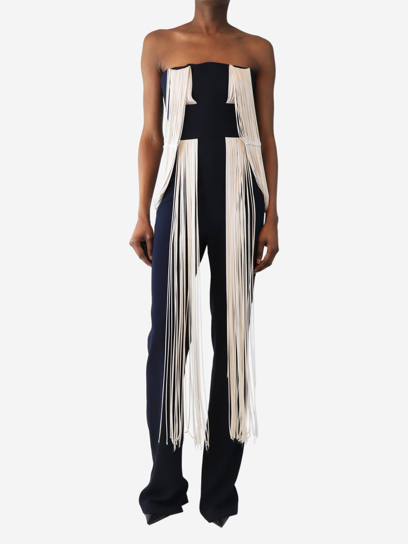 Navy strapless tassel jumpsuit - size UK 8 Jumpsuits Galvan London 
