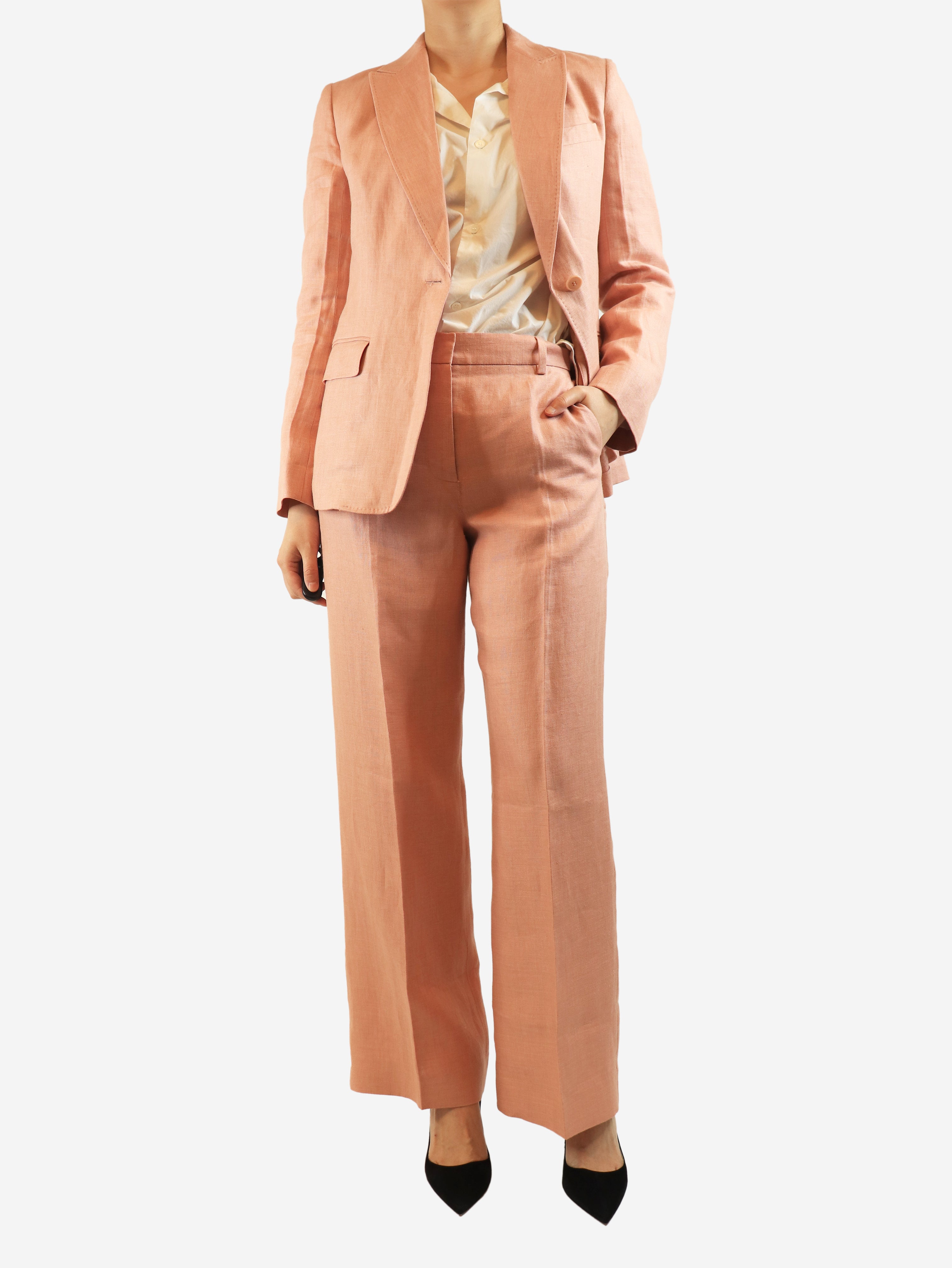 Pink linen two-piece suit set - size UK 8